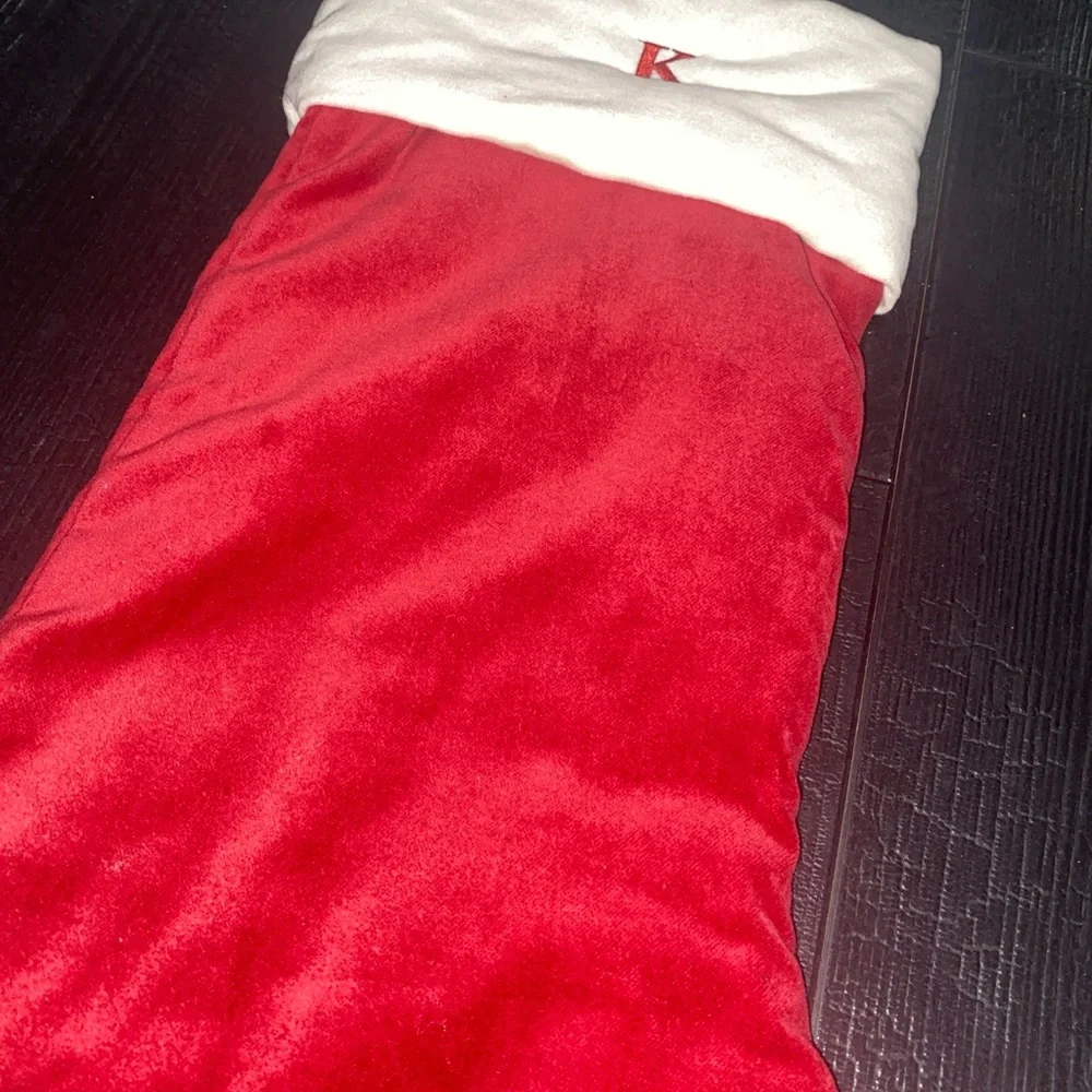 Pottery Barn Letter K Monogram‎ Christmas Stocking Red Velvet